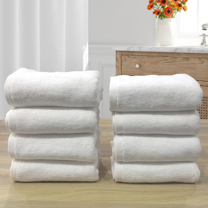 LABHAM منشفة يد فندقية فاخرة 700GSM، قطن نقي، فائقة النعومة، مضادة للميكروبات (40 سم × 60 سم)، عبوة من 8 - بيضاء - Image 2