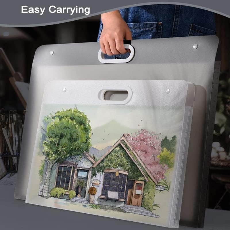 Sohynca Plastic Art Portfolio, Large Art Portfolio with Handles,Waterproof Portfolio Folder for Artwork, Arts Storage Case for Drawing Sketch Photography Poster (Black 17.32 x 13.22 inch) - Image 5