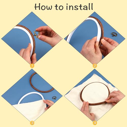 JUPEAN 4 Pack Embroidery Hoop Ring, Imitated Wood Display Frame Circle and Oval Embroidery Kits with 30 Pieces Large Eye Embroidery Needles, Quilting Hoop and Cross Stitch Supplies for Sewing and Wall Hang - Image 3