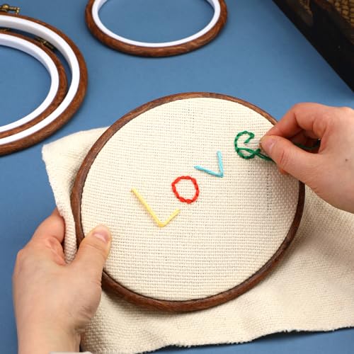 JUPEAN 4 Pack Embroidery Hoop Ring, Imitated Wood Display Frame Circle and Oval Embroidery Kits with 30 Pieces Large Eye Embroidery Needles, Quilting Hoop and Cross Stitch Supplies for Sewing and Wall Hang - Image 5