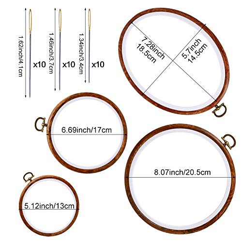 JUPEAN 4 Pack Embroidery Hoop Ring, Imitated Wood Display Frame Circle and Oval Embroidery Kits with 30 Pieces Large Eye Embroidery Needles, Quilting Hoop and Cross Stitch Supplies for Sewing and Wall Hang - Image 2
