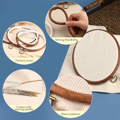 JUPEAN 4 Pack Embroidery Hoop Ring, Imitated Wood Display Frame Circle and Oval Embroidery Kits with 30 Pieces Large Eye Embroidery Needles, Quilting Hoop and Cross Stitch Supplies for Sewing and Wall Hang - Image 4