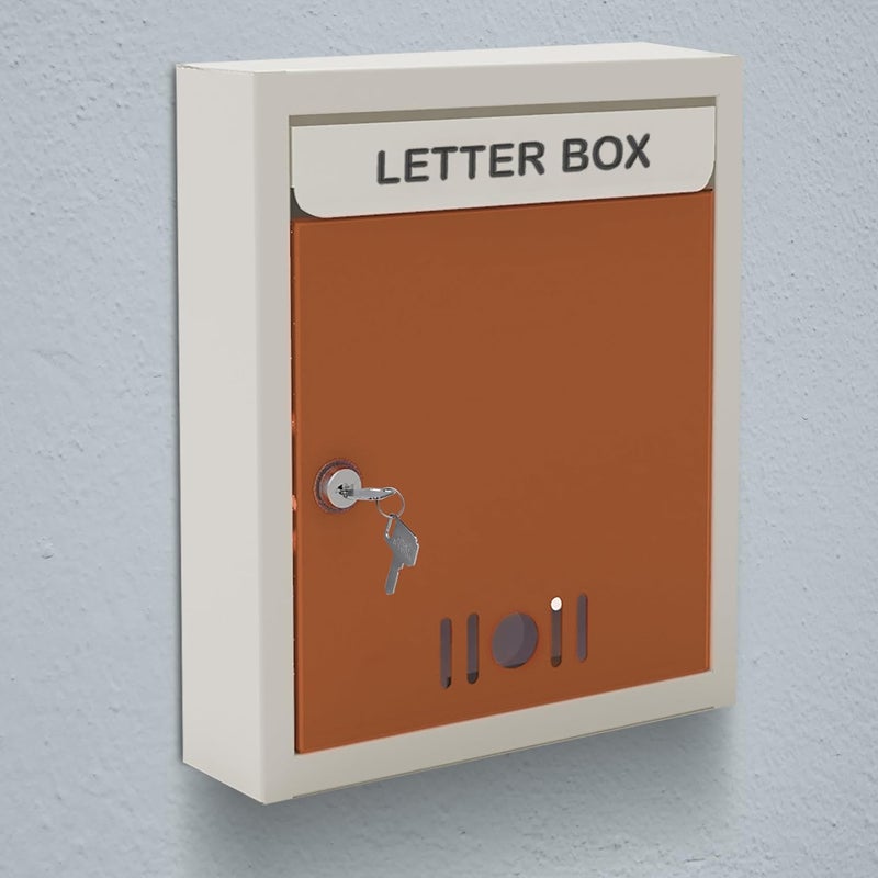 PLANET Letter Box/Wall Mount Mailbox/Post Box/Letter Box for Home gate/A4 Size Complaint Box/Suggestion Box/Donation Box with Key Lock (Orange & Ivory) - Image 1