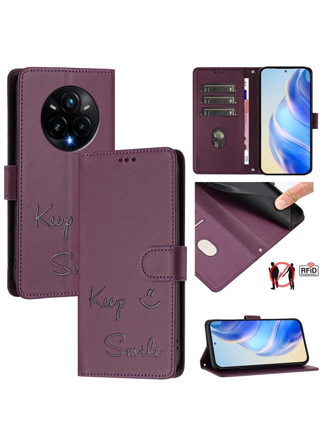 اس-توب جراب لهاتف Realme 14 Pro+ 5G جراب هاتف جلدي بنقش ابتسامة بتقنية RFID - Image 1