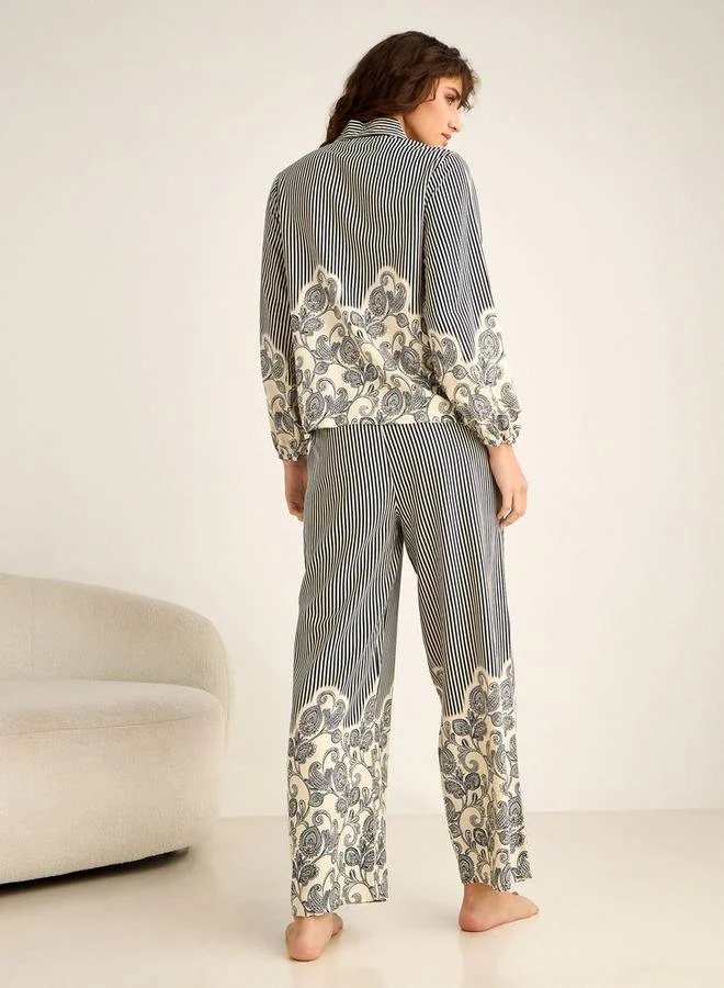 Splash FAV  Pyjama Set Button-Down Shirt & Trousers Viscose for Women | Best Price UAE