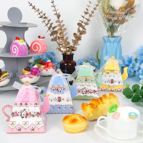 Tevxj 24Pcs Flower Tea Party Favor Gift Boxes Mini Teapot Candy Box Theme Tea Pot Party Decorations for Wedding Birthday Baby Shower Girls Floral Vintage Style Paper Goodie Treat Bags Spring Supplies - Image 5