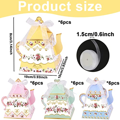 Tevxj 24Pcs Flower Tea Party Favor Gift Boxes Mini Teapot Candy Box Theme Tea Pot Party Decorations for Wedding Birthday Baby Shower Girls Floral Vintage Style Paper Goodie Treat Bags Spring Supplies - Image 2