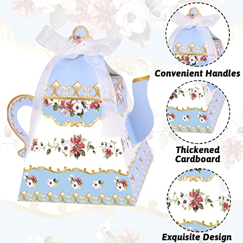 Tevxj 24Pcs Flower Tea Party Favor Gift Boxes Mini Teapot Candy Box Theme Tea Pot Party Decorations for Wedding Birthday Baby Shower Girls Floral Vintage Style Paper Goodie Treat Bags Spring Supplies - Image 3