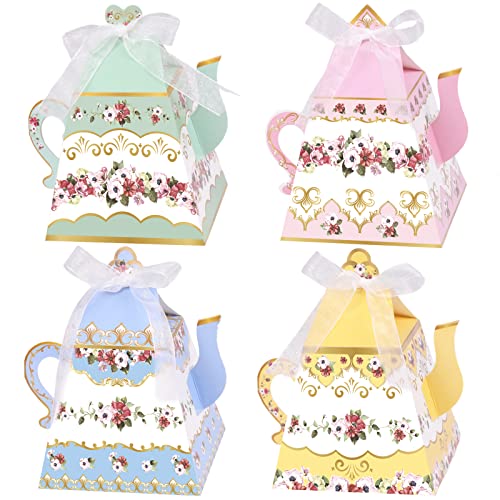 Tevxj 24Pcs Flower Tea Party Favor Gift Boxes Mini Teapot Candy Box Theme Tea Pot Party Decorations for Wedding Birthday Baby Shower Girls Floral Vintage Style Paper Goodie Treat Bags Spring Supplies - Image 1
