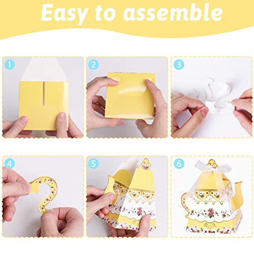 Tevxj 24Pcs Flower Tea Party Favor Gift Boxes Mini Teapot Candy Box Theme Tea Pot Party Decorations for Wedding Birthday Baby Shower Girls Floral Vintage Style Paper Goodie Treat Bags Spring Supplies - Image 4