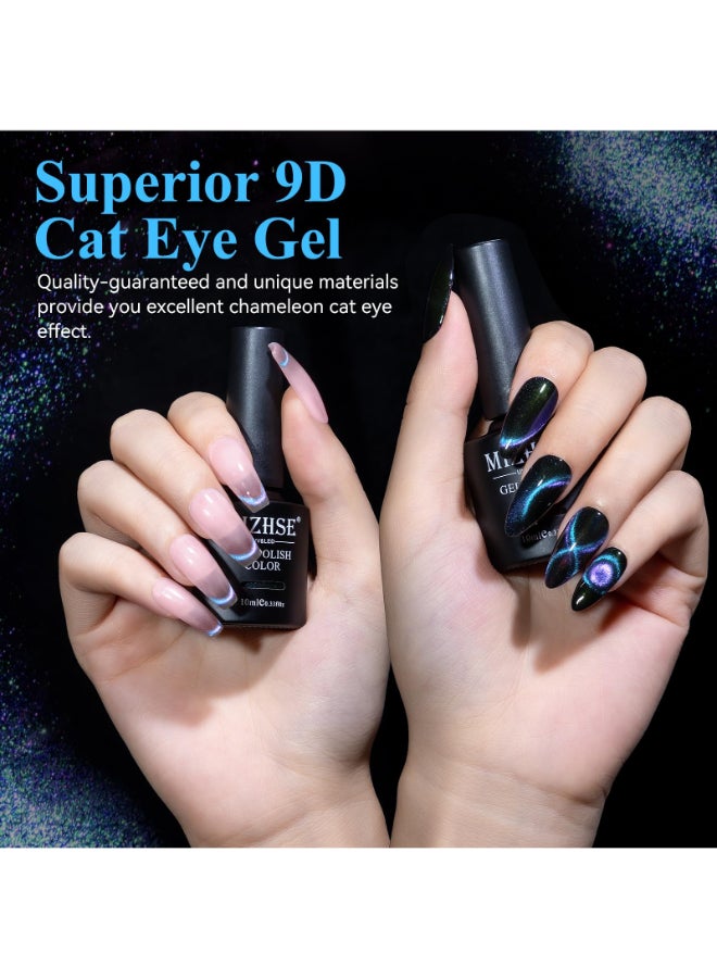 MIZHSE 9D Cat Eye Gel Nail Polish Dual Colors Blue Purple Magnetic Gel Polish with Magnet Stick Magic Chameleon Galaxy Effect Holographic Glitter Silky Cat Eye Nail Polish Soak Off Nail Art Salon - Image 4