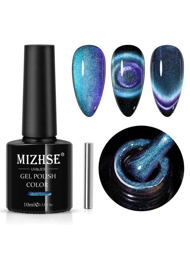 MIZHSE 9D Cat Eye Gel Nail Polish Dual Colors Blue Purple Magnetic Gel Polish with Magnet Stick Magic Chameleon Galaxy Effect Holographic Glitter Silky Cat Eye Nail Polish Soak Off Nail Art Salon - Image 2