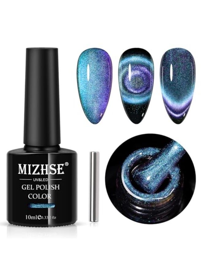 MIZHSE 9D Cat Eye Gel Nail Polish Dual Colors Blue Purple Magnetic Gel Polish with Magnet Stick Magic Chameleon Galaxy Effect Holographic Glitter Silky Cat Eye Nail Polish Soak Off Nail Art Salon - Image 1