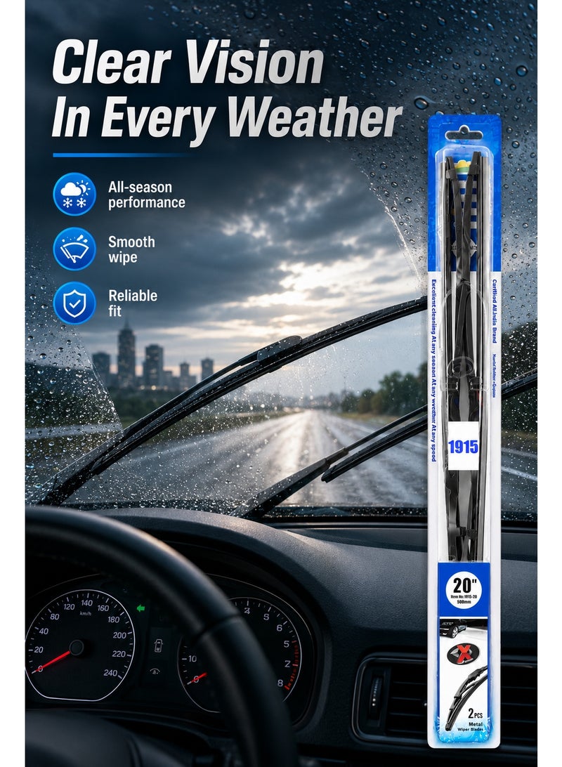 Wiper Blades 20 Inch 2PCS Set, 500mm Metal Windshield Wiper Blades with Rubber Edge for Clear Visibility, All-Season Car Front Window Replacement - Image 5