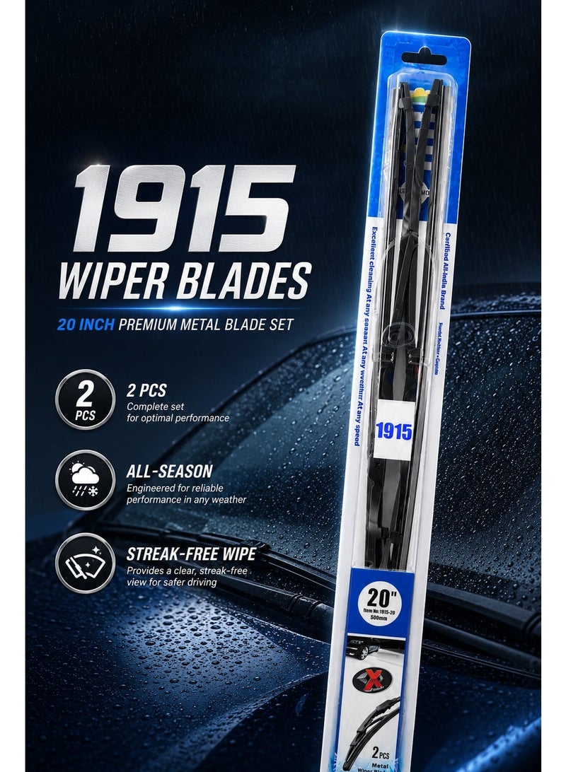 Wiper Blades 20 Inch 2PCS Set, 500mm Metal Windshield Wiper Blades with Rubber Edge for Clear Visibility, All-Season Car Front Window Replacement - Image 2