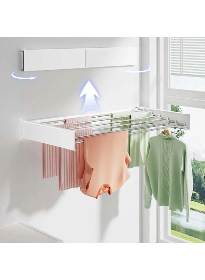 رفرف تجفيف ملابس أبيض مثبت على الحائط وقابل للطي موفر للمساحة مع حامل الغسيل الداخلي وحامل المناشف - Image 2