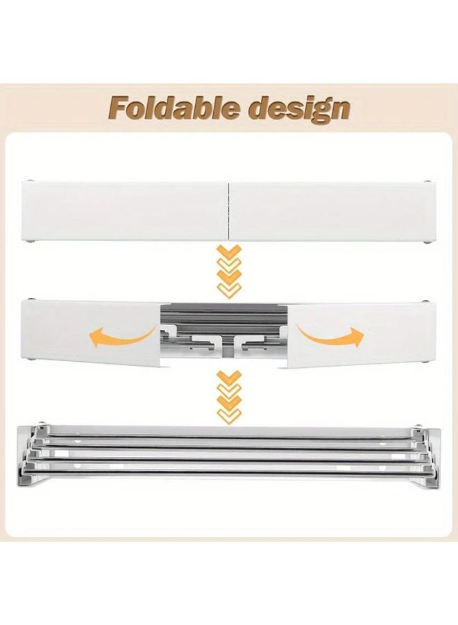 رفرف تجفيف ملابس أبيض مثبت على الحائط وقابل للطي موفر للمساحة مع حامل الغسيل الداخلي وحامل المناشف - Image 5