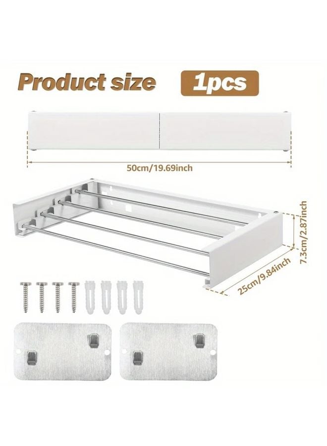 رفرف تجفيف ملابس أبيض مثبت على الحائط وقابل للطي موفر للمساحة مع حامل الغسيل الداخلي وحامل المناشف - Image 1