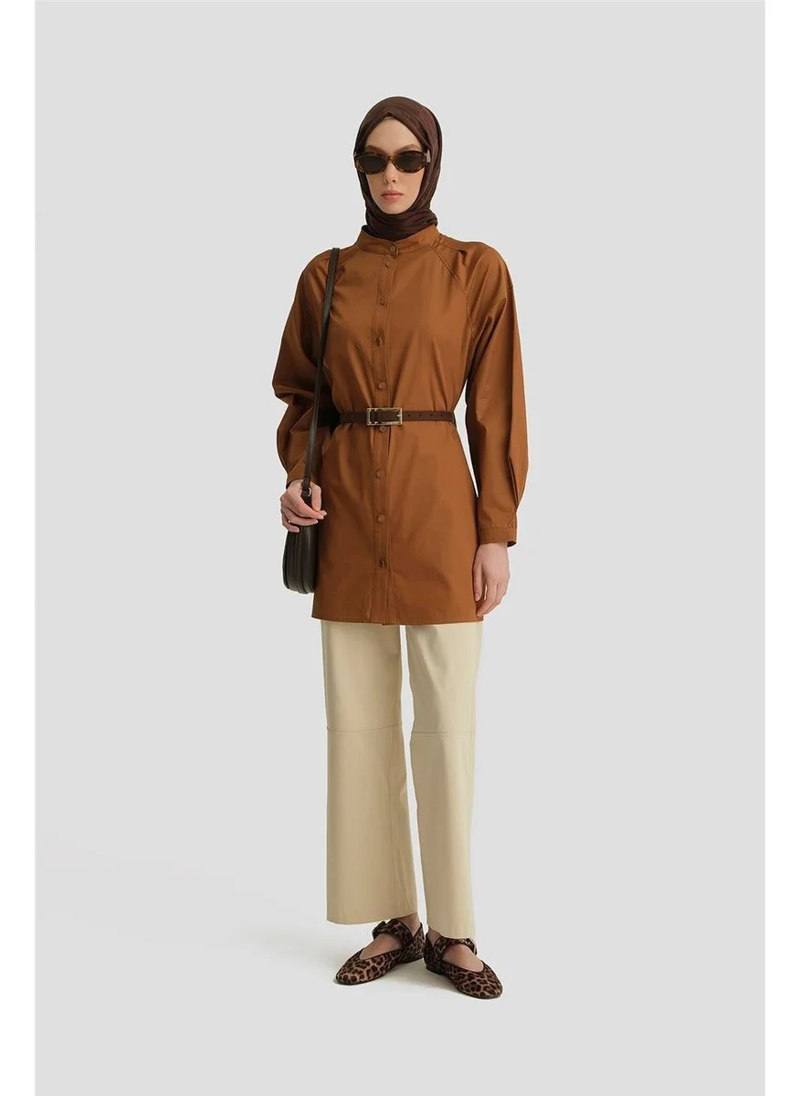 ARMINE Pleated Sleeve Judge Collar Tunic 25Y4612 Tan