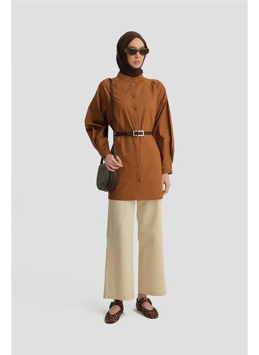 ARMINE Pleated Sleeve Judge Collar Tunic 25Y4612 Tan