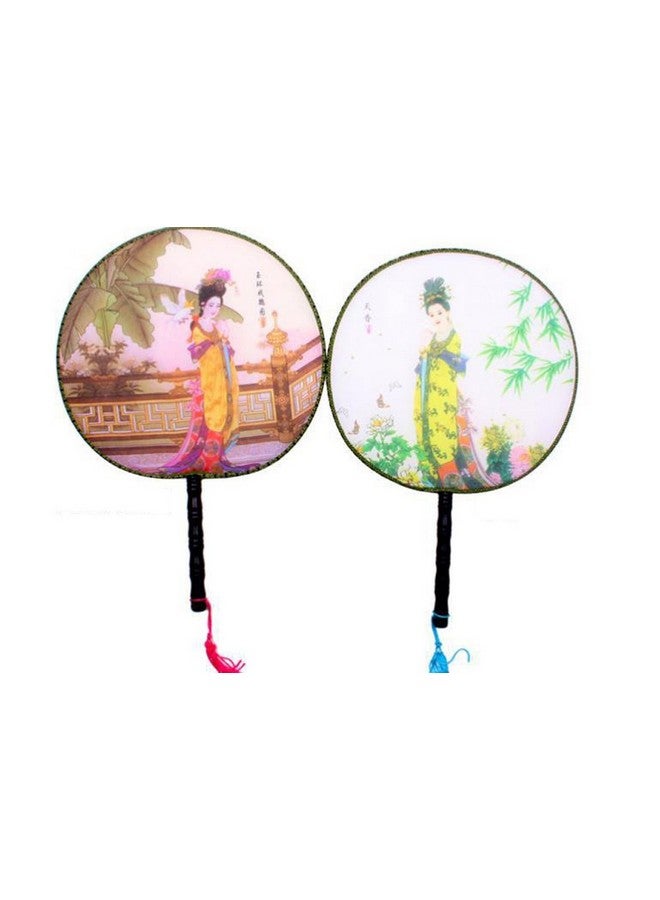 فوداتم مجموعة فوداتم من 4 مراوح يدوية صينية قديمة مستديرة، مروحة يدوية كلاسيكية على شكل قصر - Image 5