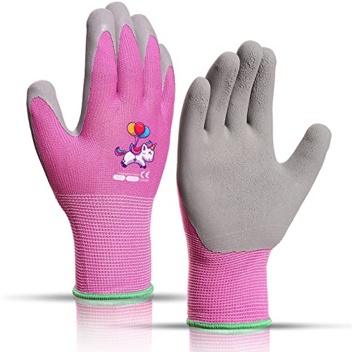 KDK Ages 5-7 Kids Gardening Gloves,Yard Work Gloves for Toddlers, Youth, Girls, Boys, Childrens, Soft Safety Rubber Gloves (XXS Age 5-7, 1 Pair Pink Unicorn) - Image 3