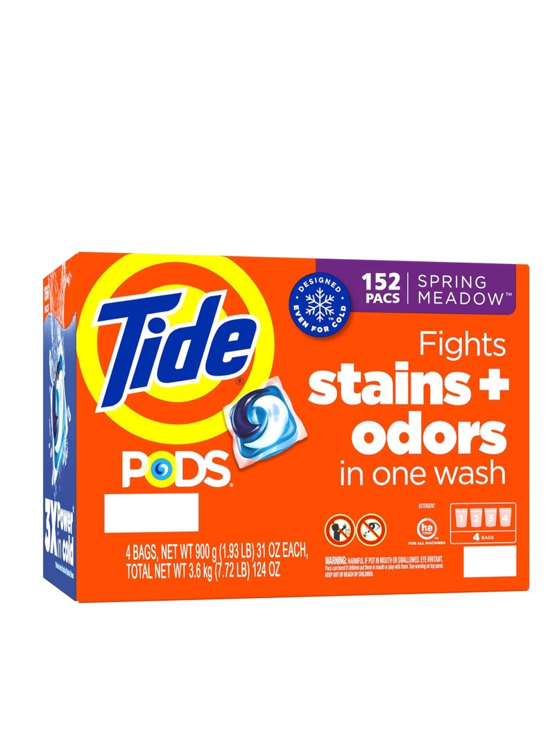 Tide 152 PODS Liquid Laundry Detergent Pacs, Tide Spring Meadow 3-in-1 cold water clean, For Baby Sensitive Skin | 152-count | For All Automatic Machine - Image 1