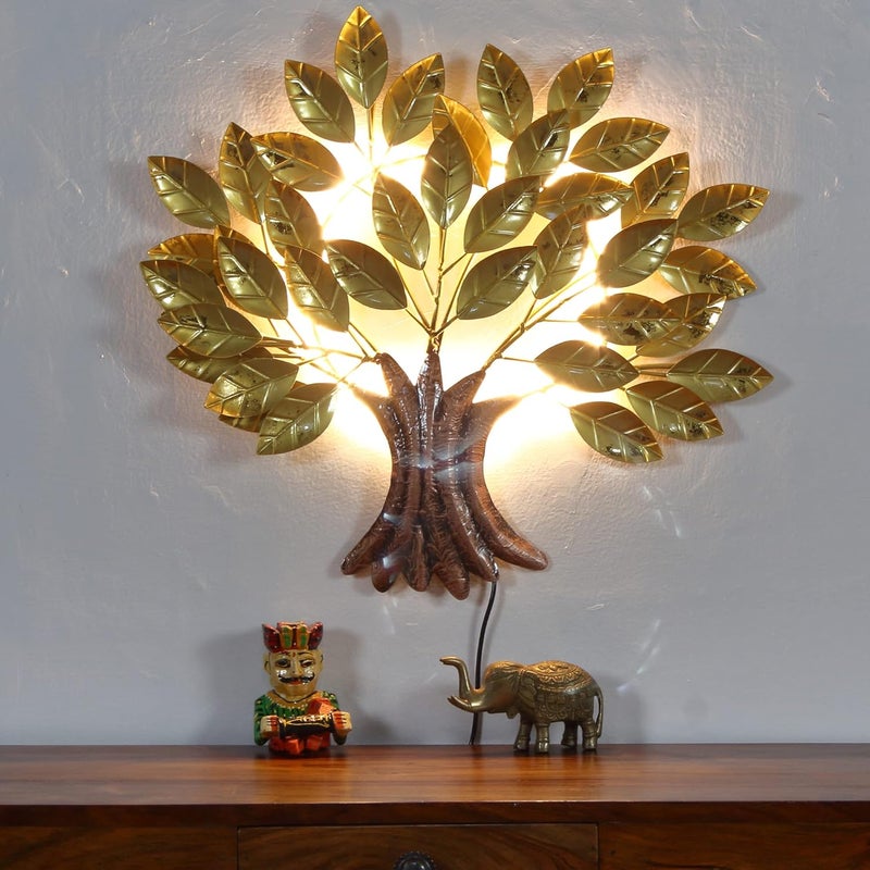 AntarYuga Calma Metal Smallest Tree with LED Lights Decorative Wall ArtSculpture for Home Living RoomBedroomOffice 54x5x51 Cm