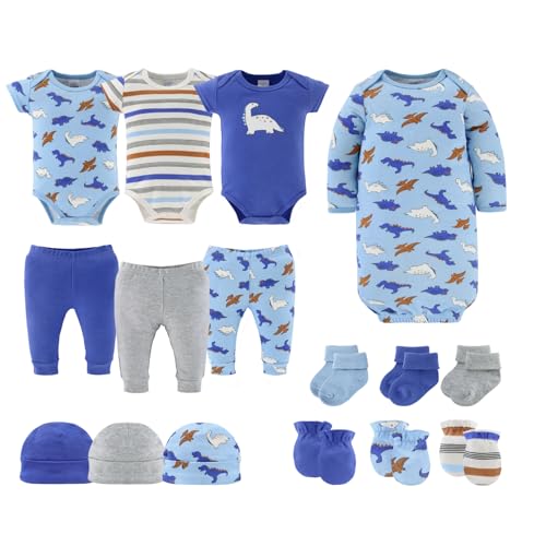 The Peanut Shell The Peanutshell Baby Layette Gift Set for Boys 16 Piece New Born Boy Gift Set Baby Clothes Newborn Essentials Must Haves Newborn Clothes 03 Months Blue Dino - Image 1