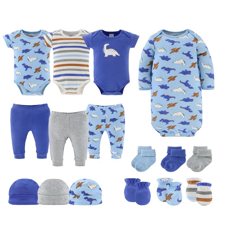 The Peanut Shell The Peanutshell Baby Layette Gift Set for Boys 16 Piece New Born Boy Gift Set Baby Clothes Newborn Essentials Must Haves Newborn Clothes 03 Months Blue Dino - Image 2