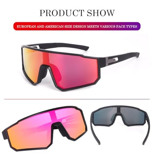 Dervin One Piece Shield Sports Oversized Visor Polarized Sunglasses for Men Women, Outdoor Cycling Hiking Fishing Sunglasses (Mirror Red) - Image 5