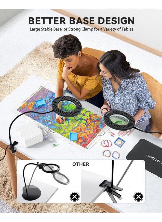 ARTDOT 10X Magnifying Glass with Light and Stand, 144 LEDs Desk Lamp with 5 Color Temperatures and 9 Levels Adjustable Brightness for Diamond Painting Accessories Crafts Reading Hobbies Close Work - Image 2