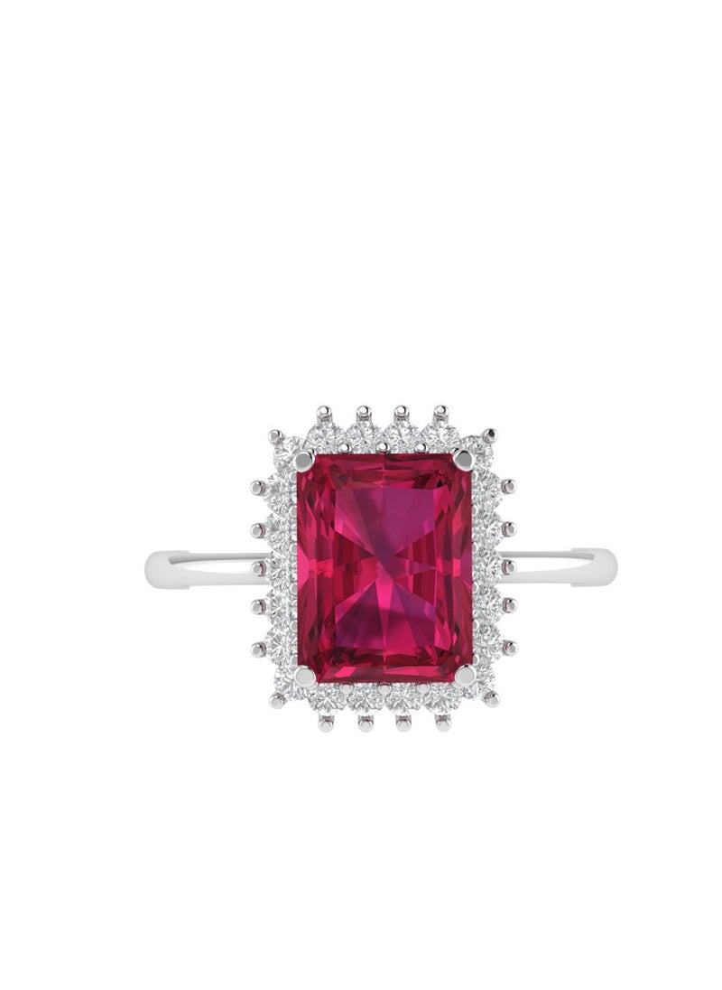 Capri Gold Diana Emerald-Cut Ruby and Glistering Diamond Ring in 18K White Gold  - Image 1