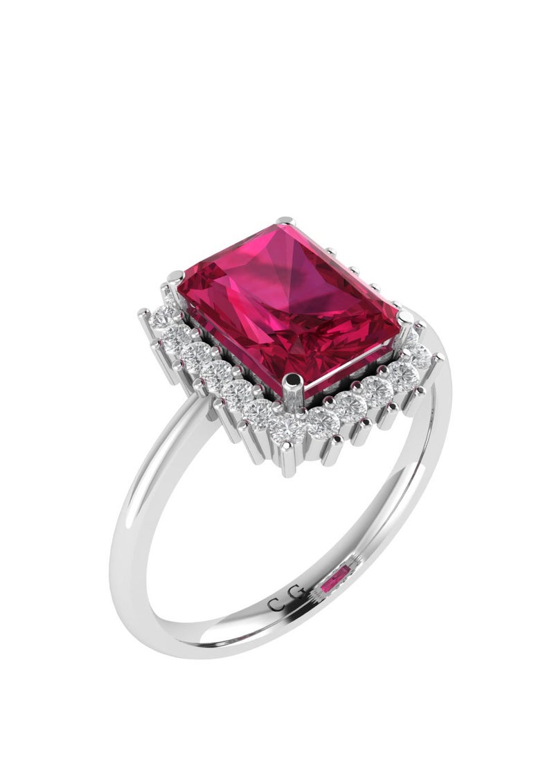 Capri Gold Diana Emerald-Cut Ruby and Glistering Diamond Ring in 18K White Gold  - Image 2