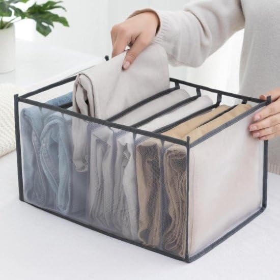 Aqify 7 Grid Transparent Closet Clothes Organizer Home Kitchen Grids Foldable Partition Drawer for Wardrobe Closet Undergarments Holder Multi Pockets Storage Organizer Collapsible Compartment 4 - Image 1