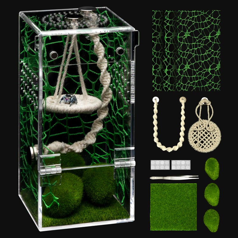 AZV Jumping Spider Enclosure Kit,Escape Proof Praying Mantis Habitat,Magnetic Door Arboreal Tarantula Cribs Ventilation Spider House,Complete Transparent Acrylic Snail Cage,Reptile Tank Bug Terrarium - Image 1