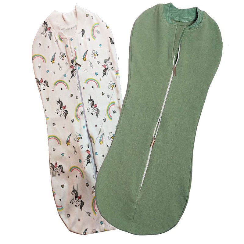 MammaChamp PODSwaddleSleeping BagSack for NewbornBaby 06 months Packof 2 WhiteGreen - Image 1