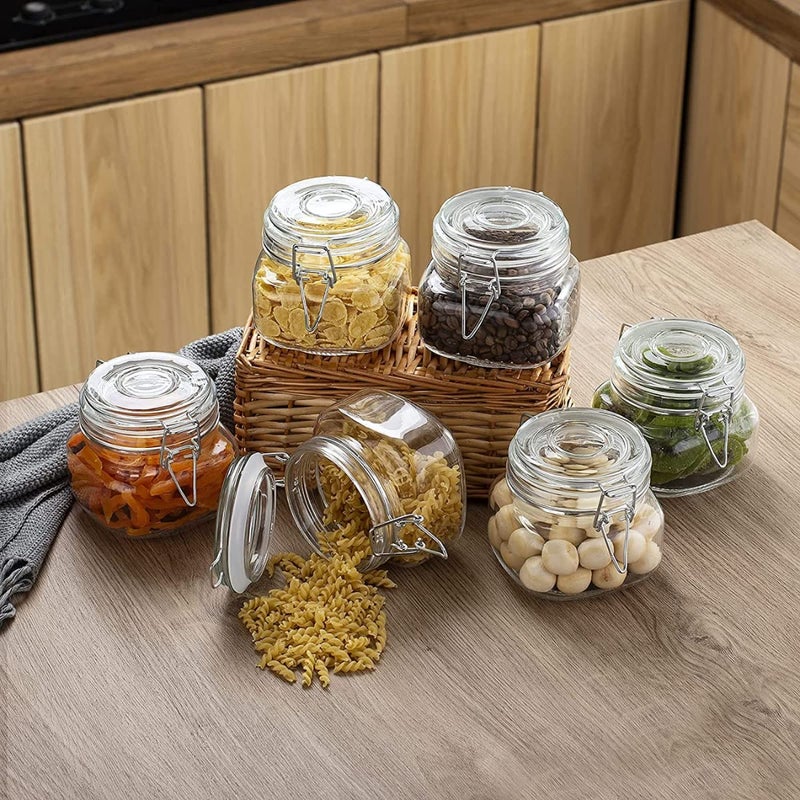 Voix Airtight Square Glass Canister Kitchen Storage Jar Container With Clip Lock For Storing HoneyPickleCoffee Beans 500 Ml Pack Of 6 Clear - Image 1