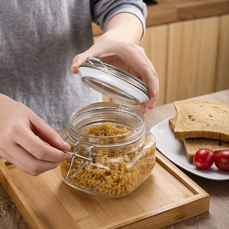 Voix Airtight Square Glass Canister Kitchen Storage Jar Container With Clip Lock For Storing HoneyPickleCoffee Beans 500 Ml Pack Of 6 Clear - Image 4