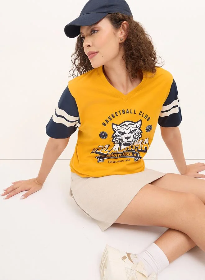 ديلينجر Yellow Oversized Short Sleeve Printed T-Shirt