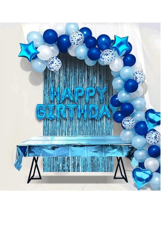 Generic - Blue Birthday Party Decoration, Happy Birthday Banner, Sky-Blue Fringe Curtain, Heart Star Foil Confetti Balloons, Foil Tablecloth,10g Table Confetti for Girl Boy Kids Men Women Adults - Image 1