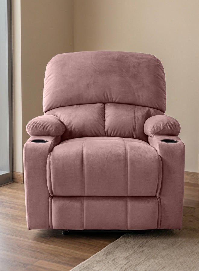 REGAL IN HOUSE Cinematic Velvet Upholstered Classic Recliner Chair With Bed Mode - Light Pink - 90x95x80cm - Image 3