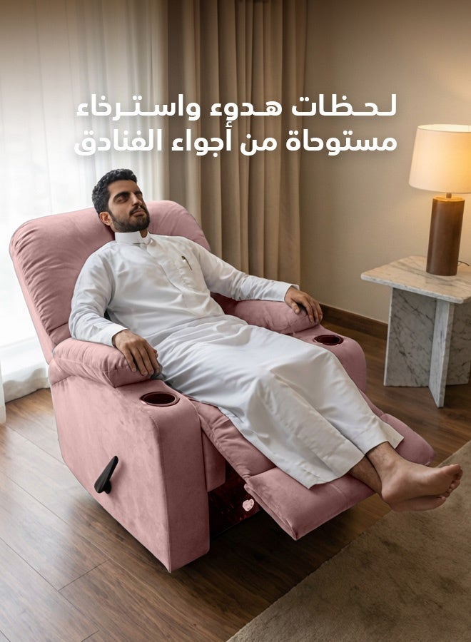 REGAL IN HOUSE Cinematic Velvet Upholstered Classic Recliner Chair With Bed Mode - Light Pink - 90x95x80cm - Image 2