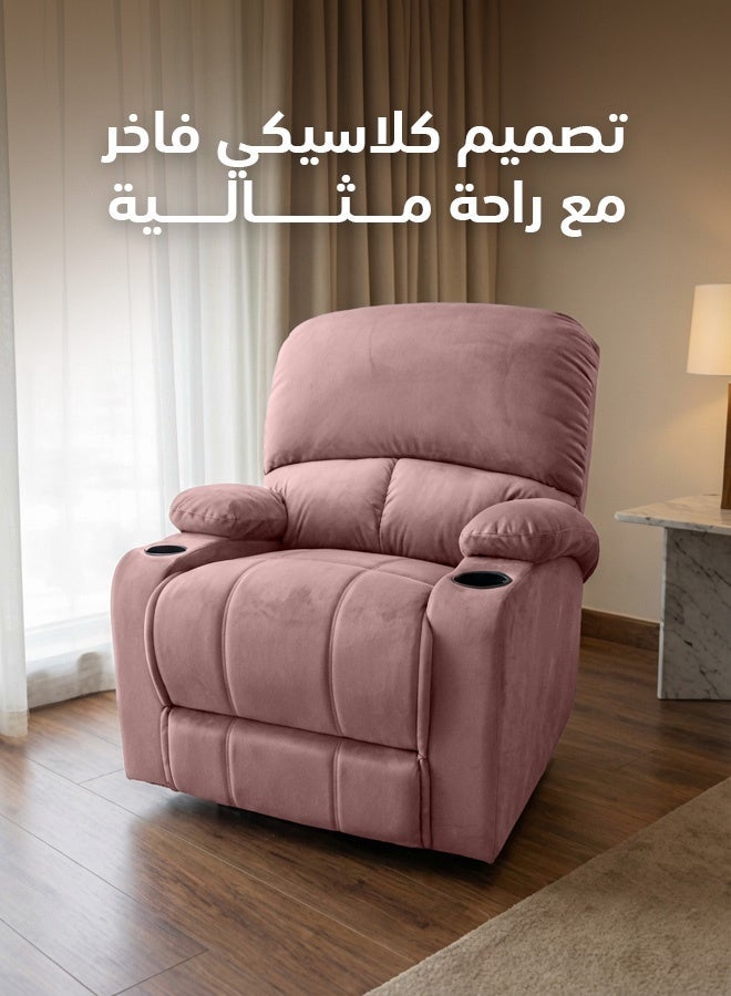 REGAL IN HOUSE Cinematic Velvet Upholstered Classic Recliner Chair With Bed Mode - Light Pink - 90x95x80cm - Image 1