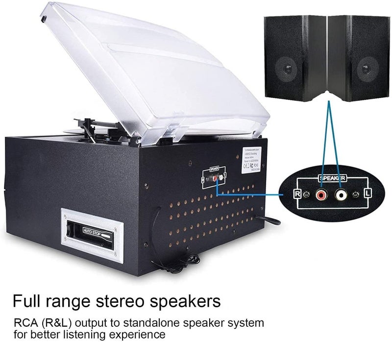 DIGITNOW Bluetooth Record Player Turntable with Stereo Speaker, LP Vinyl to MP3 Converter with CD, Cassette, Radio, Aux in and USB/SD Encoding, Remote Control, Audio Music Player Built in Amplifier - Image 4