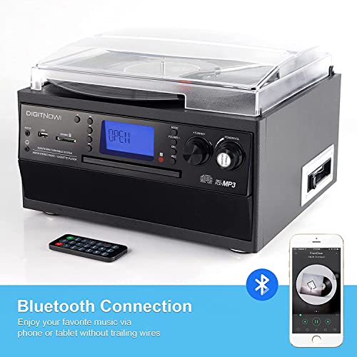 DIGITNOW Bluetooth Record Player Turntable with Stereo Speaker, LP Vinyl to MP3 Converter with CD, Cassette, Radio, Aux in and USB/SD Encoding, Remote Control, Audio Music Player Built in Amplifier - Image 2