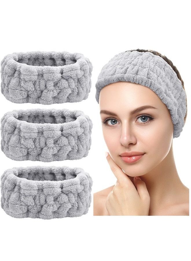 Chuangdi 3 Pieces Spa Facial Headband for Makeup and Washing Face Terry Cloth Hairband Yoga Sports Shower Facial Elastic Head Band Wrap for Girls and Women (Gray)  - Image 1