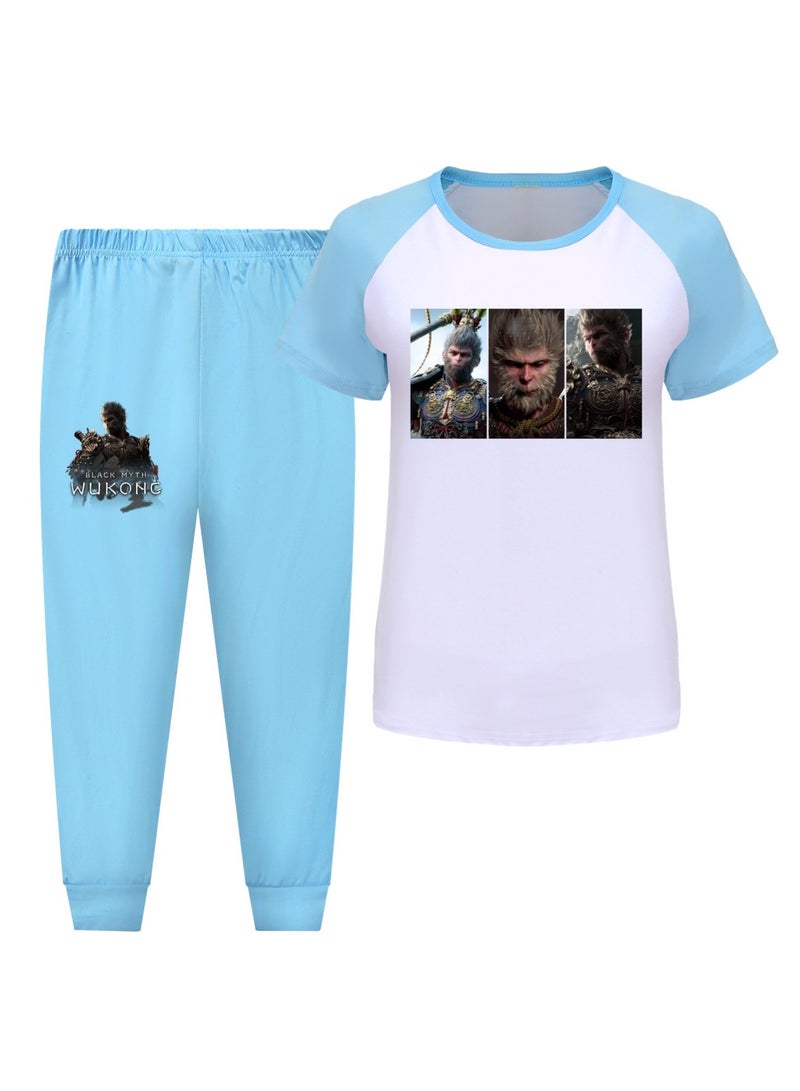 MQD Black Mythical Goku Children's Short Sleeve Pants Pajama Set 