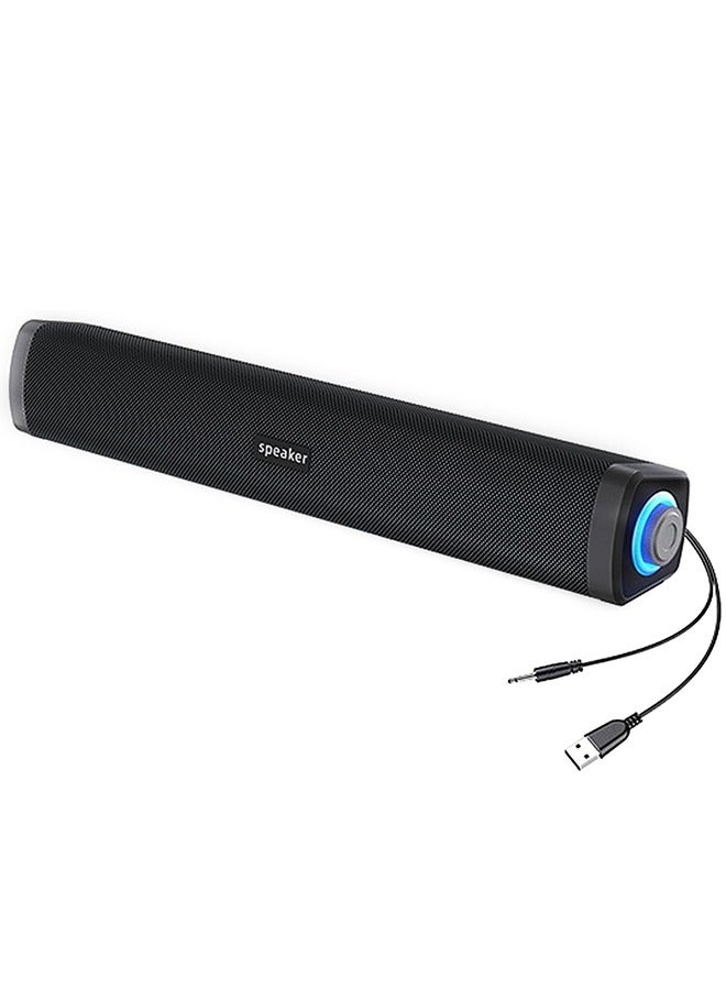 Computer Speakers  Sound Bar, Computer Speakers with 3.5 mm aux,Wired USB Powered & Colorful LED Lights with Switch Button,Surround Sound Portable SoundBar for Monitor Laptop Phone(Black)  - Image 1