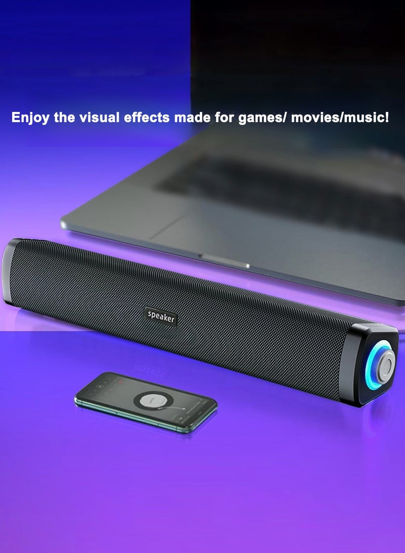 Computer Speakers  Sound Bar, Computer Speakers with 3.5 mm aux,Wired USB Powered & Colorful LED Lights with Switch Button,Surround Sound Portable SoundBar for Monitor Laptop Phone(Black)  - Image 2